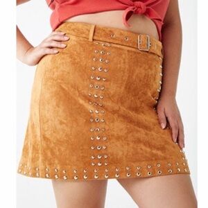 Forever 21 Camel Suede Studded Mini Skirt